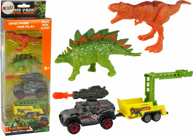 Dinosaurier-Set mit Auto, Raketenwerfer und Anhänger