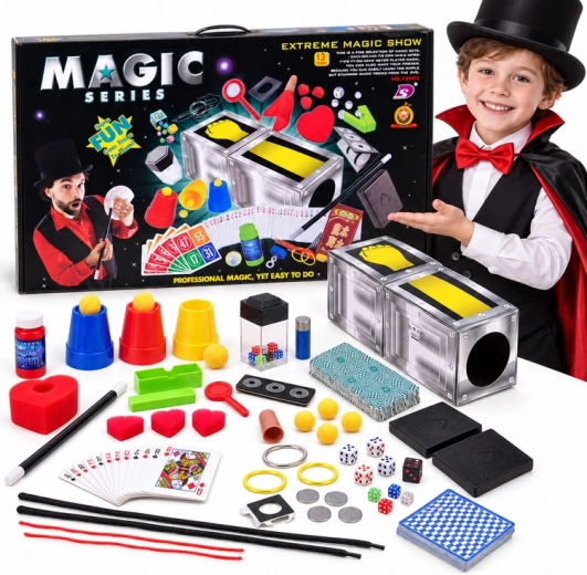 Set für kleine Zauberer – Zaubertricks, Illusionen, Karten, Würfel und Zubehör