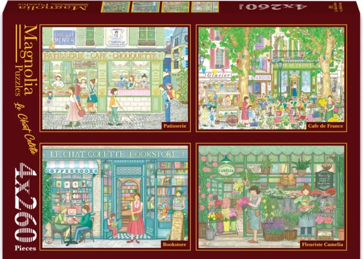 Magnolia Puzzle-Set Konditorei, Café, Buchhandlung und Blumenladen (4×260 Teile)