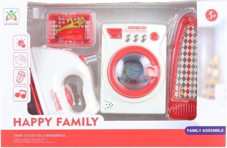 Kinderwäscherei Happy Family – Waschmaschine, Bügeleisen und Bügelbrett