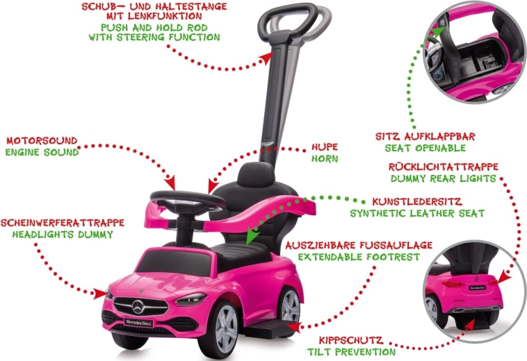 Kinder-Rutschauto Mercedes-Benz C-Class 3-in-1 in Rosa