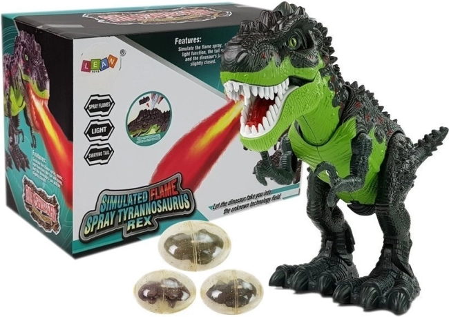 Interaktiver Dinosaurier T‑Rex mit Batteriebetrieb – legt Eier und stößt Dampf aus, grün