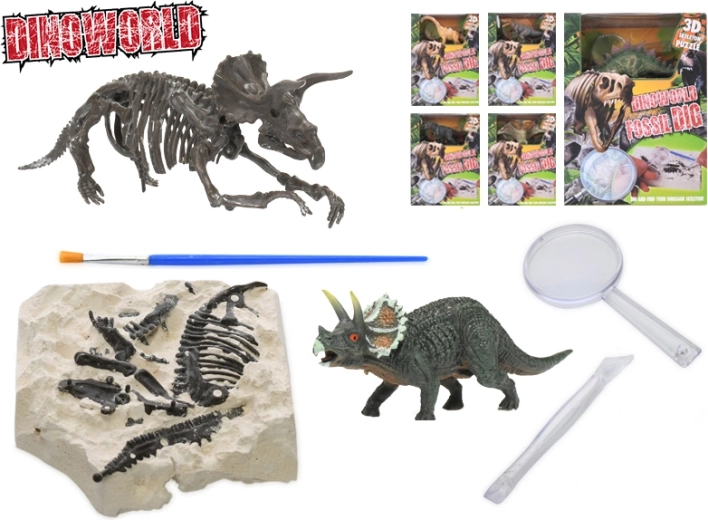 Dinoworld Dinosaurier 12 cm mit Fossil im Gips – paläontologische Spieleset für Kinder
