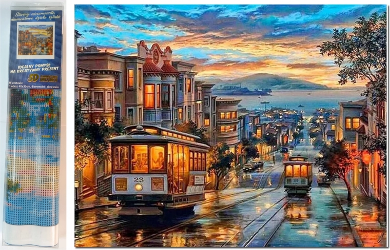 Diamantmalerei Straßenbahn in der Stadt 30 × 40 cm
