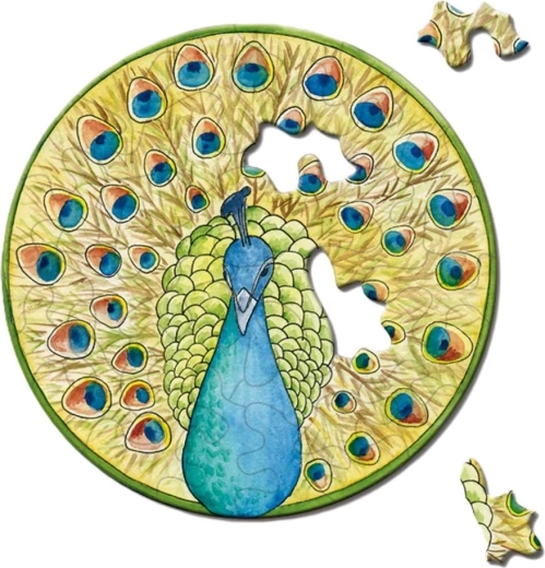 Rundes Mini-Puzzle CURIOSI Picoli – Pfau, 33 Teile