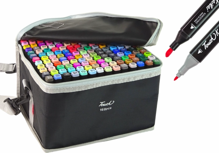 Set aus doppelseitigen Alkoholmarkern in Tasche, 168 Stk.