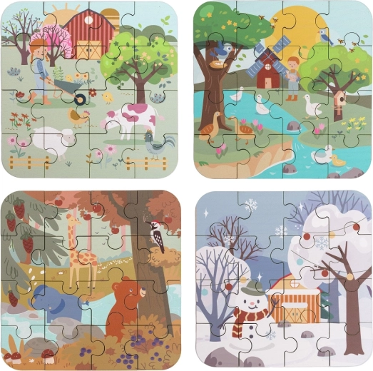 Vier Jahreszeiten in kindlichen Illustrationen