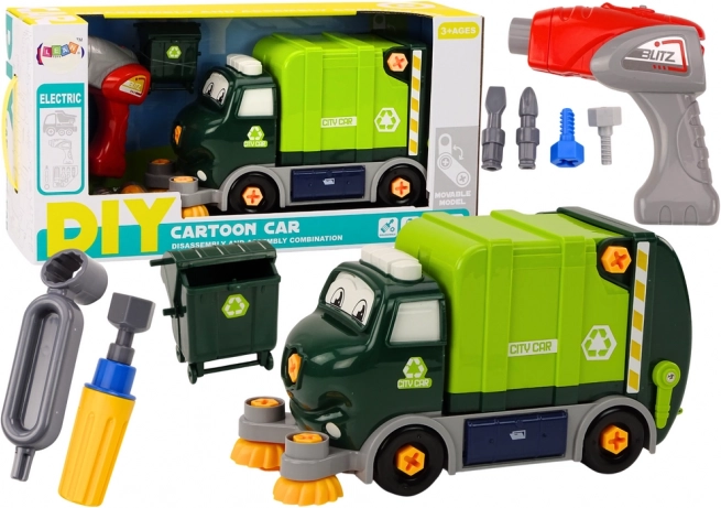 Cartoon-Recyclingfahrzeug zum DIY-Zusammenbau – grün