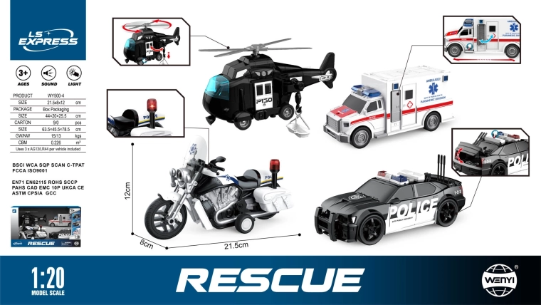 Set aus Polizei- und Rettungsfahrzeugen
