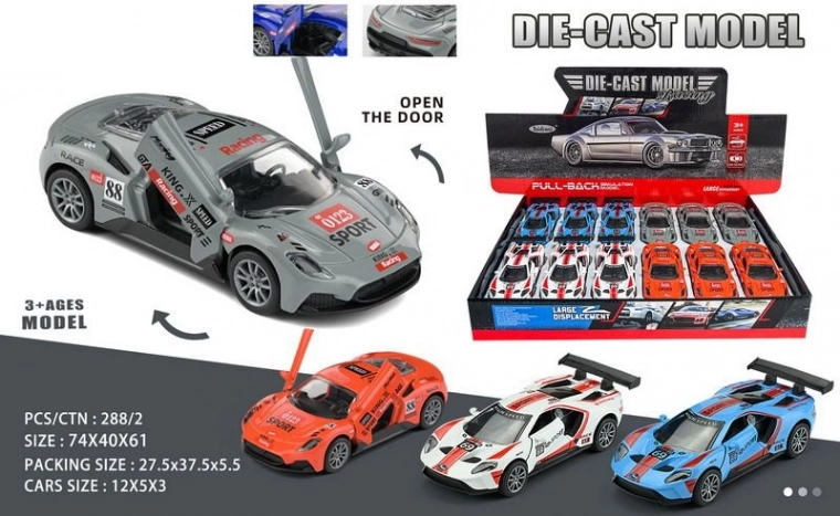 Metallauto mit Rückzugmechanismus 12 cm