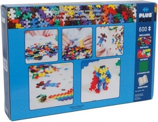 Baukasten PLUS-PLUS Mini Mix 600 Teile (Basic/Neon) + 2 Bauplatten