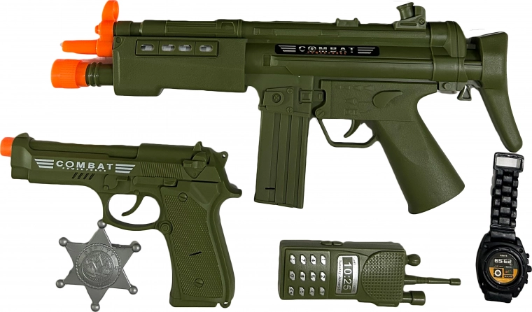 Militär-Set mit Maschinenpistole mit Licht- und Soundeffekten