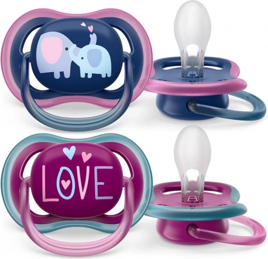 Philips Avent Ultra Air Schnuller für Kinder, 18+ Monate, 2 Stk., Mädchendesign mit Elefant