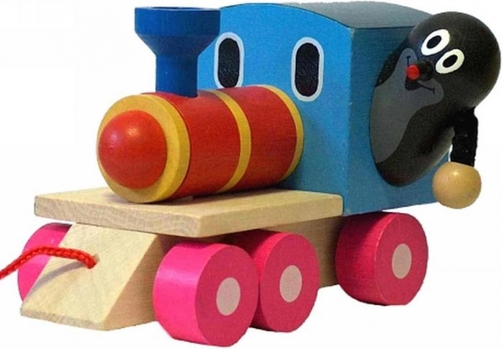 Holz-Zugmaschine mit dem kleinen Maulwurf
