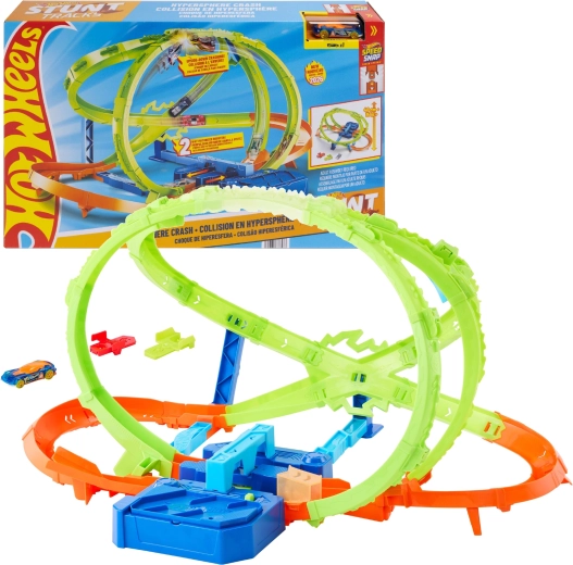 Hot Wheels Stunt Tracks Hipersféra kraks Rennstrecke mit Antrieb + Auto