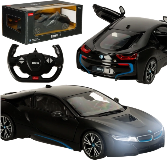 Rastar 71010 BMW i8 ferngesteuertes Auto 1:14 mit öffnenden Türen schwarz