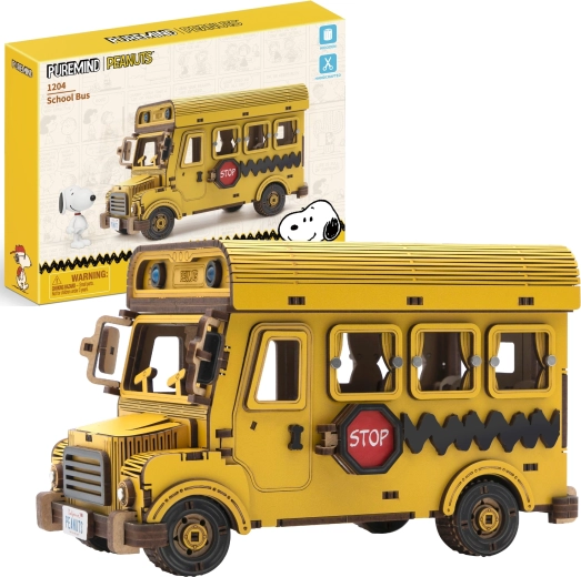Puremind Holz-3D-Modell Schulbus PEANUTS Snoopy – Bausatz