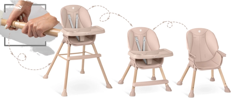 3-in-1: Hochstuhl, niedriger Stuhl und Sitzerhöhung