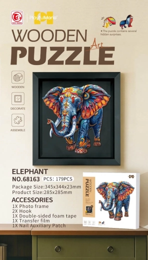 Holzpuzzle Elefant mit 179 Teilen und Rahmen