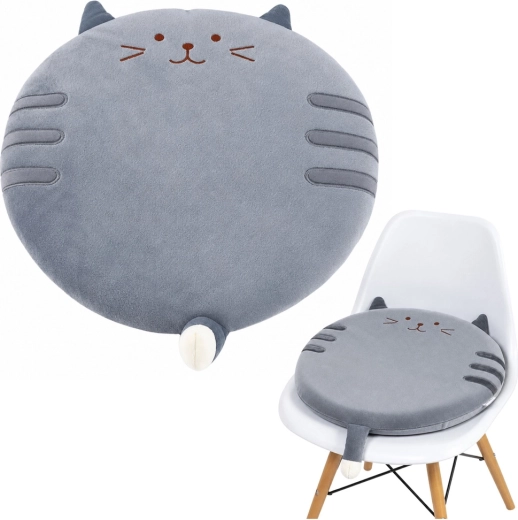 Rundes Plüsch-Sitzkissen für Stuhl – Katze, grau, 40 cm