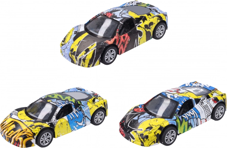 Metallauto mit Graffiti, 9 cm, Rückziehmotor