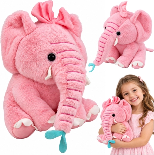 Rosa Plüschelefant mit Schleife, 26 cm