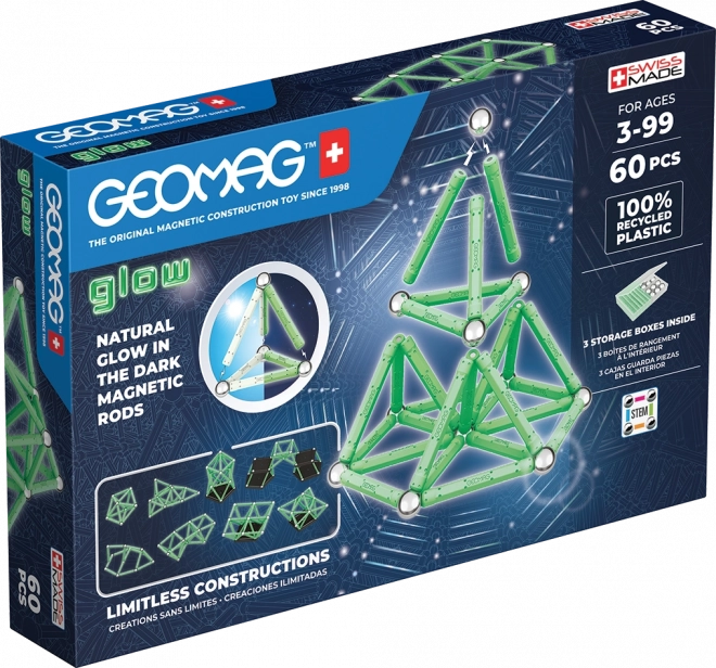 Leuchtende recycelte magnetische Bausteine 60 Stk. Geomag Glow