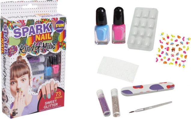 Nagelset mit Glitzer und Süßigkeitenmotiven