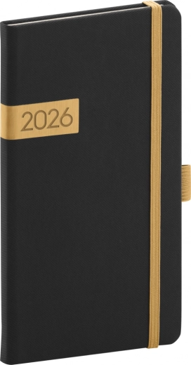 Taschenkalender Schwarz-Gold Twill 2026