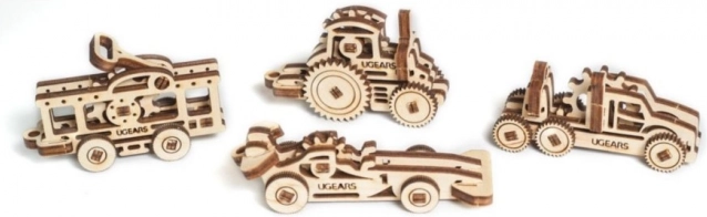 Ugears 3D mechanische Holzpuzzles – Set mit 4 Fahrzeug‑Anhängern