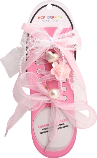 Set aus Schnürsenkel-Accessoires – rosa Schleife und Perlen