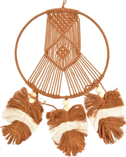Brauner Baumwoll-Traumfänger 65 cm – Boho-Hängedekoration