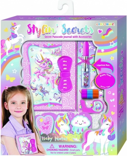 Tagebuch mit Zahlenschloss und Stift Pecoware – Einhorn