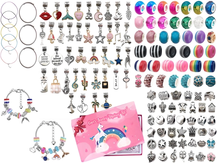 Set zum Basteln von Schmuck und Armbändern mit Anhängern und Perlen – Mix