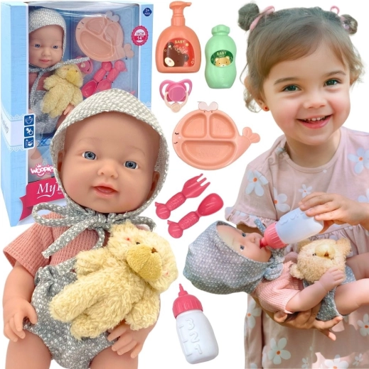 Babypuppe WOOPIE ROYAL 36 cm im Teddybär-Outfit mit Fütterzubehör