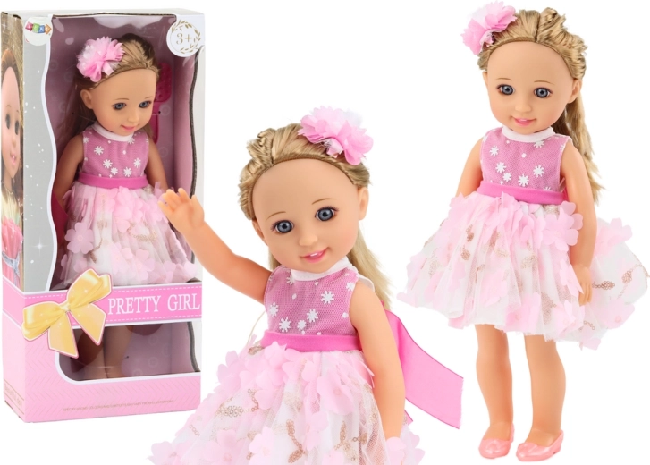 Rosa Puppenkleid Langer Haarbürste 38 cm