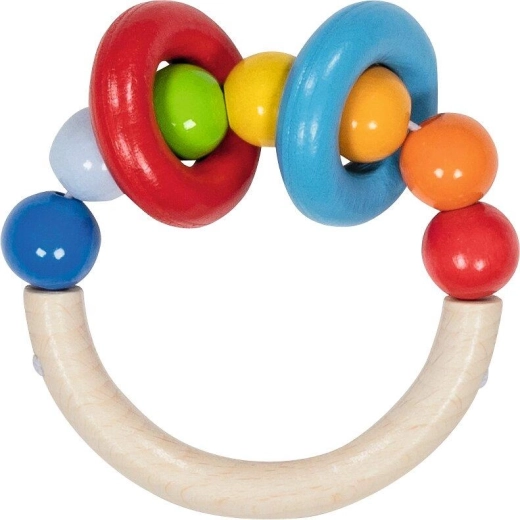 Hölzerner Tast-Ring halbrund mit Perlen und 2 Ringen - 1 Stück