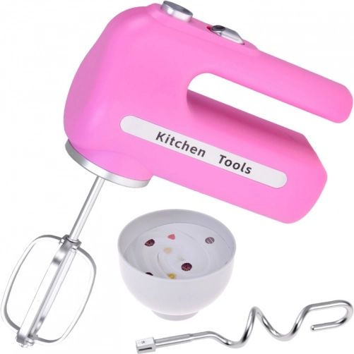 Interaktiver rosafarbener Kinder-Mixer mit Schüssel und 2 Aufsätzen