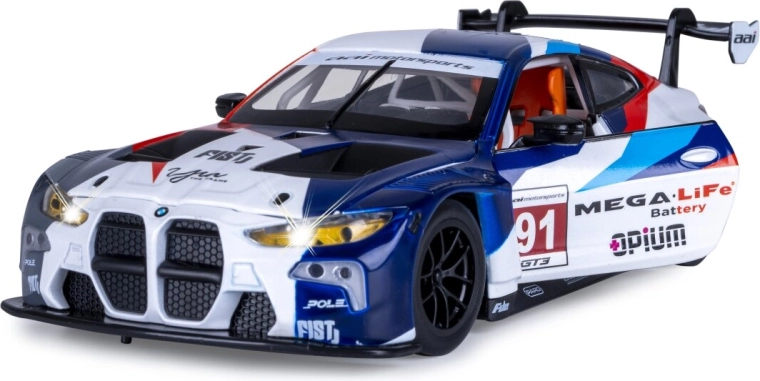 Metallmodell BMW M4 GT3 1:24, weiß, mit Licht und Sound