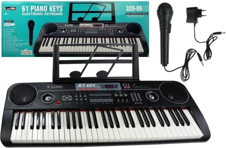 Elektronisches Keyboard mit 61 Tasten, Mikrofon und Stromversorgung