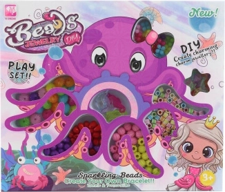 Kunststoffperlen in einer Box mit Oktopus-Motiv