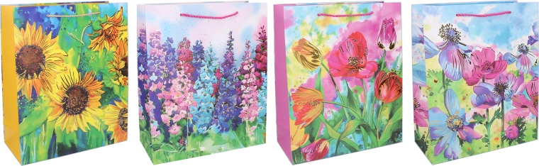 Geschenktasche L 31 × 42 × 12 cm – Blumenmotiv, Mix-Varianten
