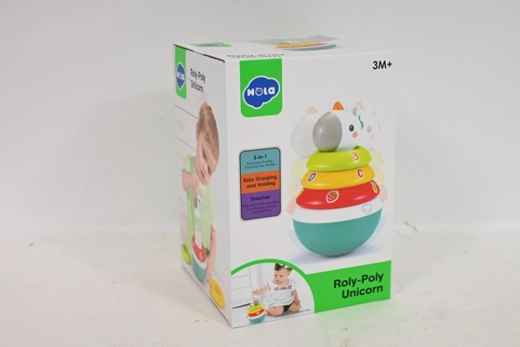 SmilyP Einhorn 3-in-1 Stapelpyramide, Steckspiel, Rassel und Stehaufmännchen