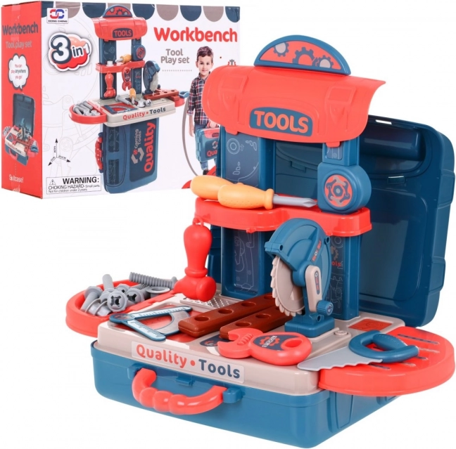 3-in-1-Werkzeugset für Kinder mit Koffer, Werkbank und Tisch