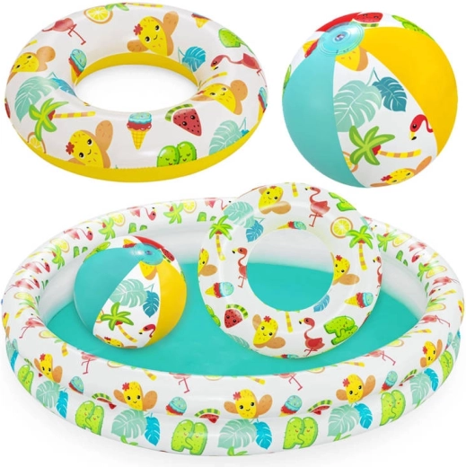Aufblasbares 3-in-1 Kinderplanschbecken mit Schwimmring und Ball BESTWAY 122 cm