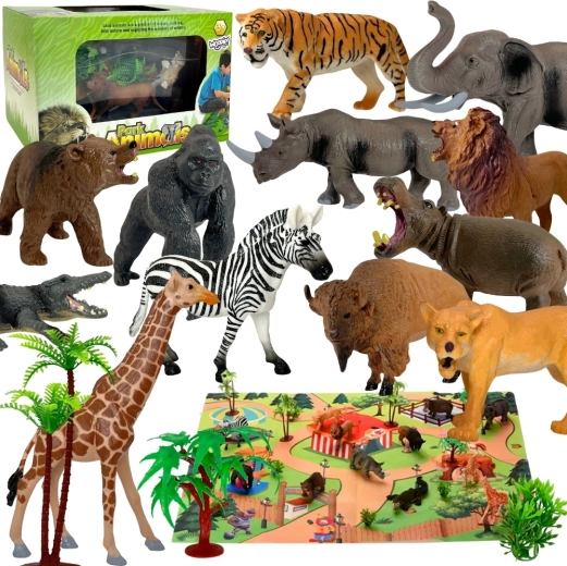 Set großer Wildtiere Figuren + Unterlage und Zubehör
