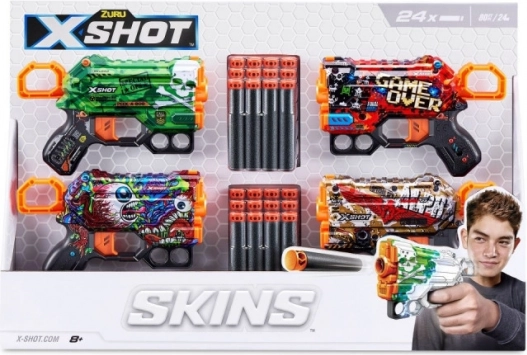 X-SHOT Skins Menace Blaster-Set – 4 Stück, 24 Darts