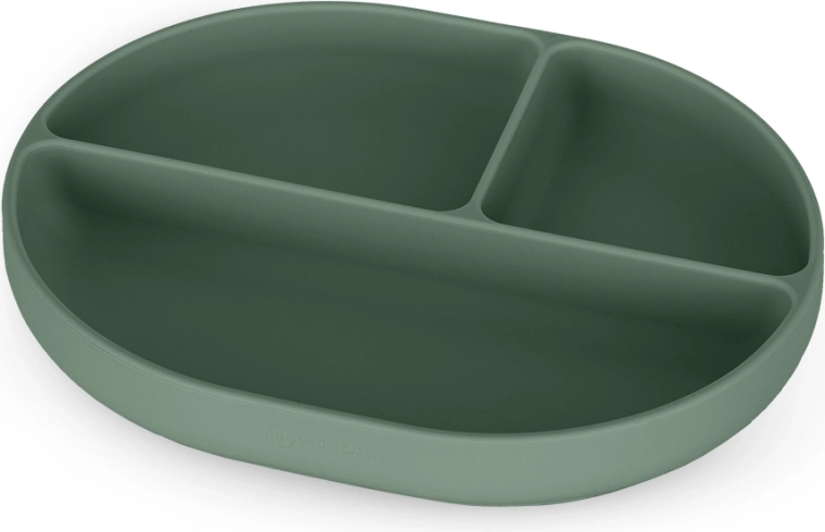 Ovaler, unterteilter Silikonteller mit Saugnapf Petite&Mars Take&Match misty green