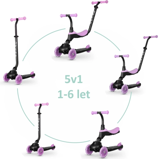 QPLAY sema evo Kinderroller und Laufrad mit LED-Lichtern, lila