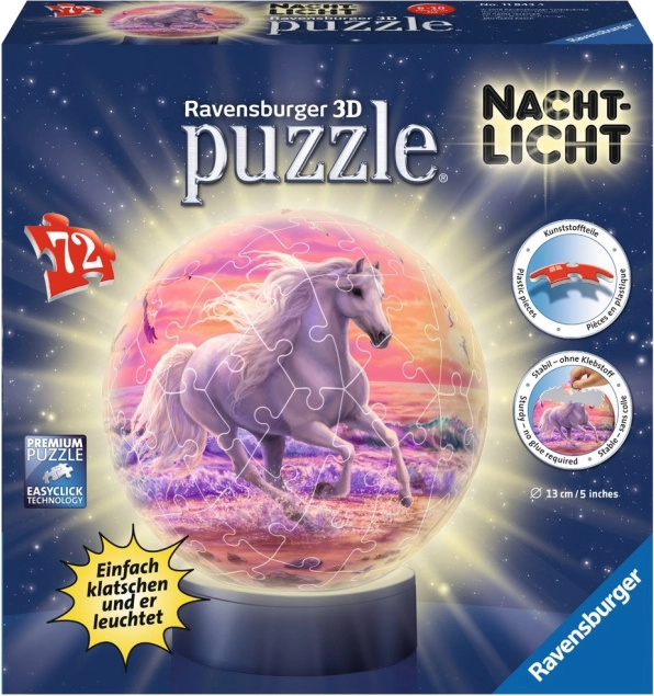 RAVENSBURGER Leuchtender 3D Puzzle-Ball Pferd am Strand, 72 Teile